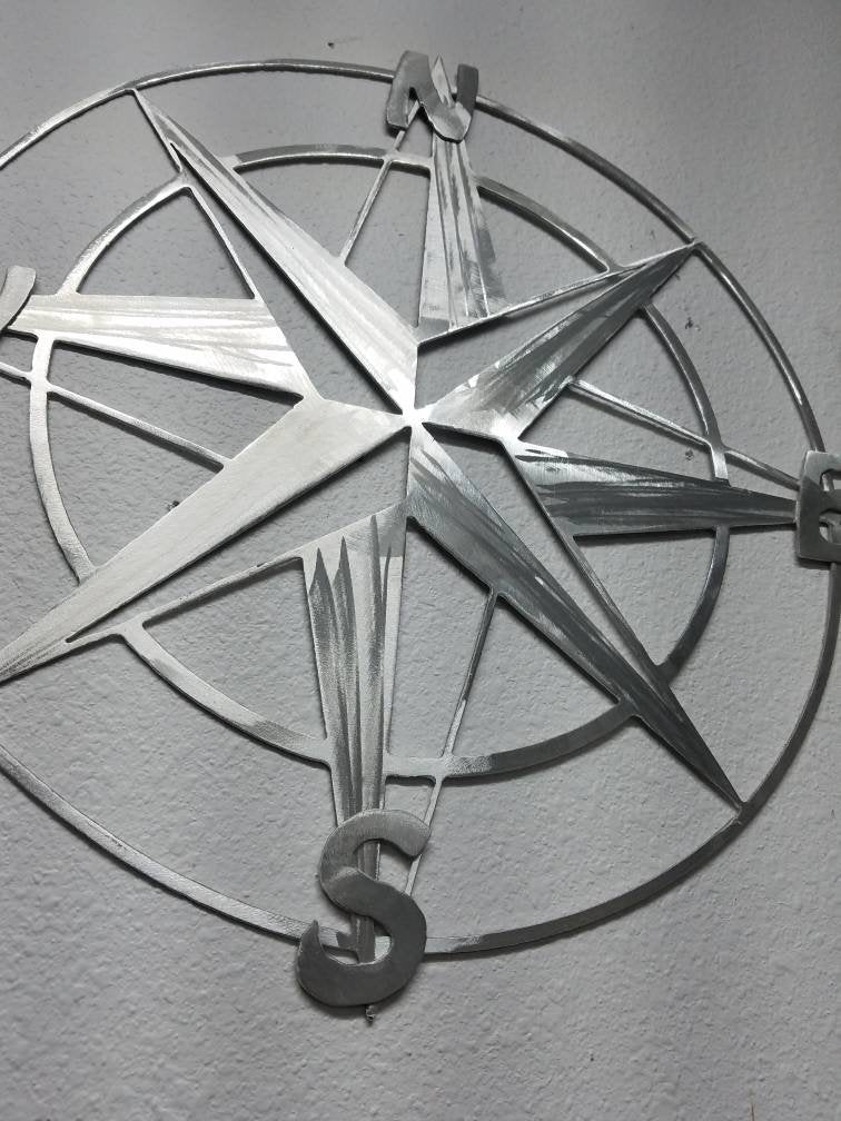 16" x 16" Metal Compass Rose Nautical Metal Wall Art - Aluminum Compass Rose - Will Not Rust Like Steel - Metal Nautical Decor - Map Compass
