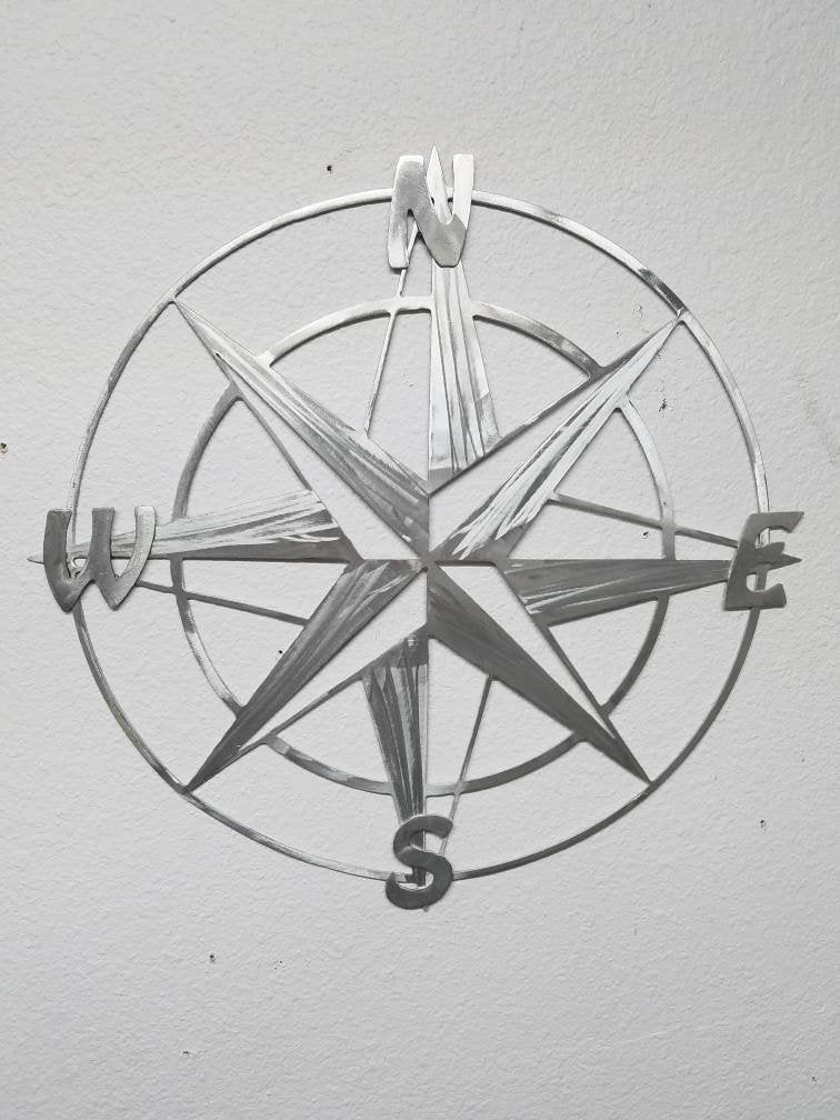 16" x 16" Metal Compass Rose Nautical Metal Wall Art - Aluminum Compass Rose - Will Not Rust Like Steel - Metal Nautical Decor - Map Compass