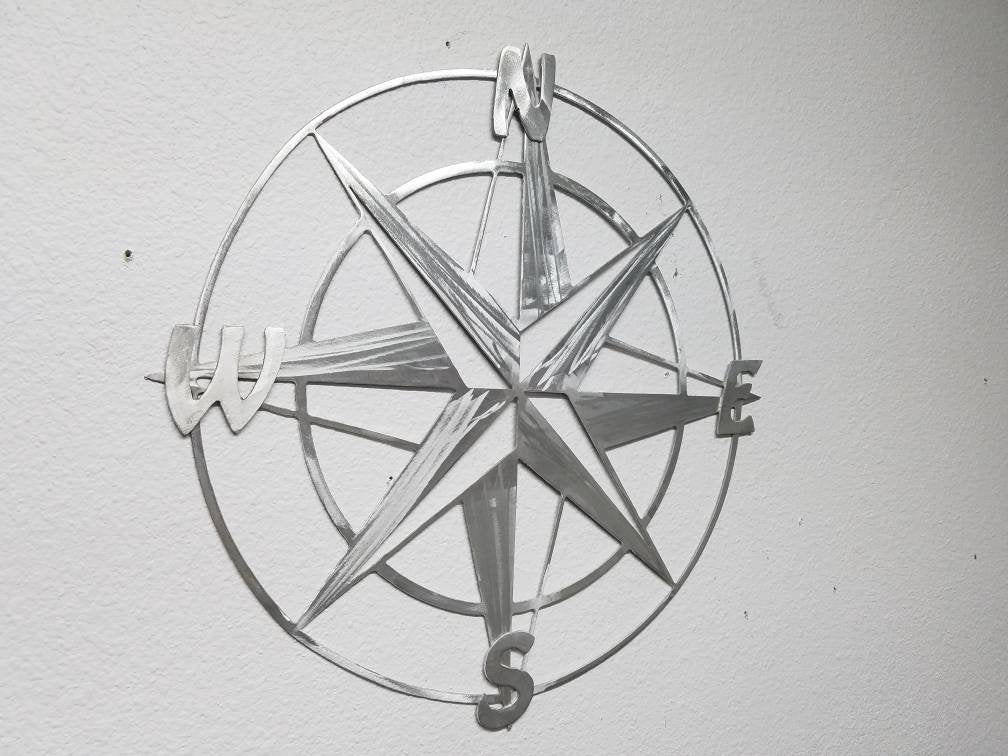 16" x 16" Metal Compass Rose Nautical Metal Wall Art - Aluminum Compass Rose - Will Not Rust Like Steel - Metal Nautical Decor - Map Compass