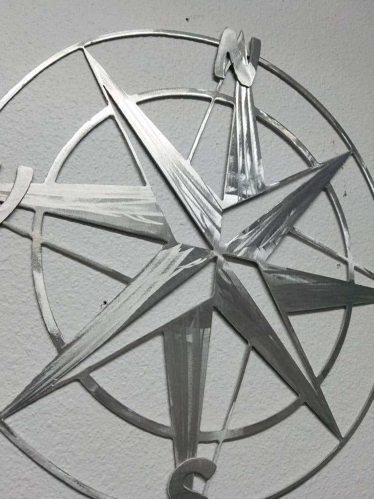 16" x 16" Metal Compass Rose Nautical Metal Wall Art - Aluminum Compass Rose - Will Not Rust Like Steel - Metal Nautical Decor - Map Compass