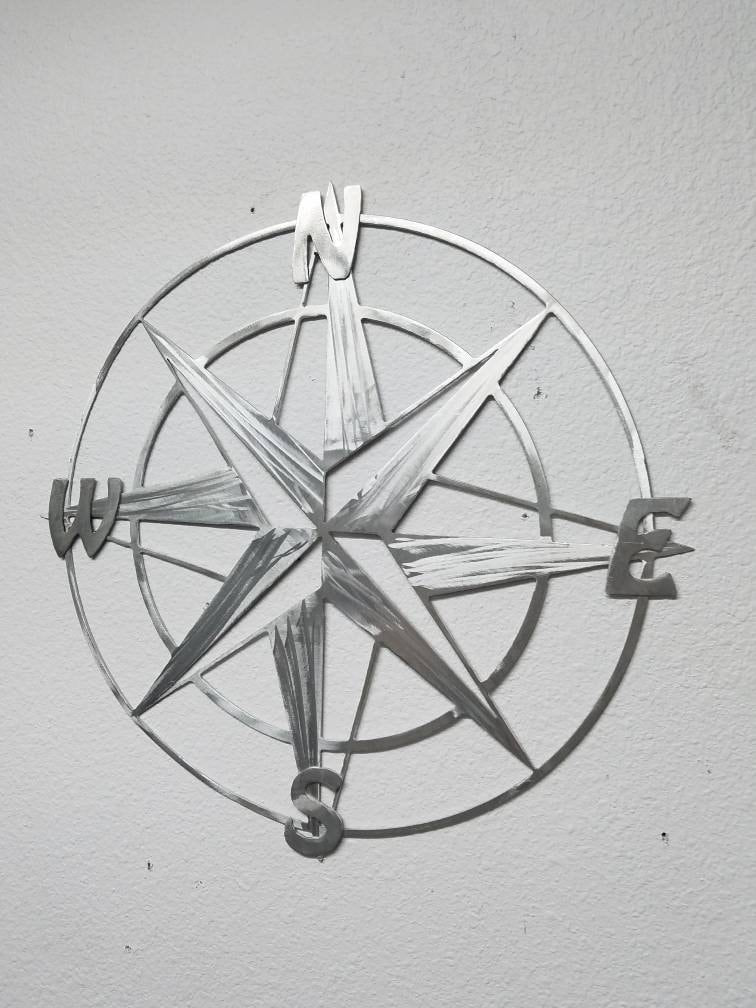 16" x 16" Metal Compass Rose Nautical Metal Wall Art - Aluminum Compass Rose - Will Not Rust Like Steel - Metal Nautical Decor - Map Compass