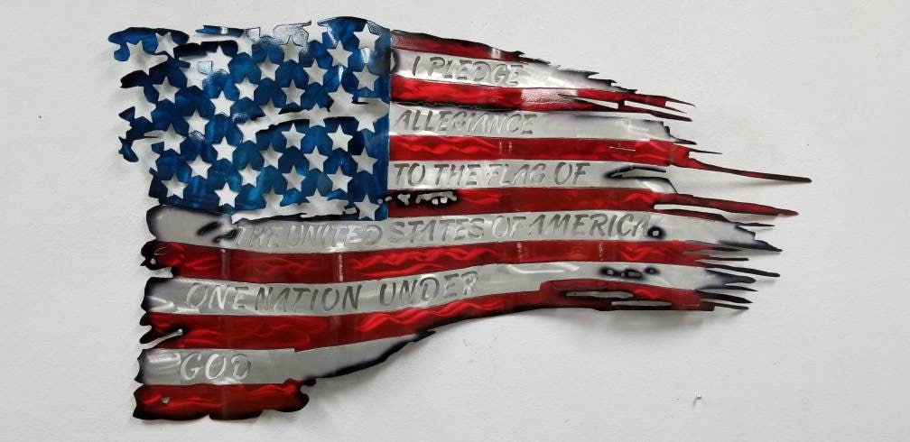 Metal American Flag with the Pledge of Allegiance