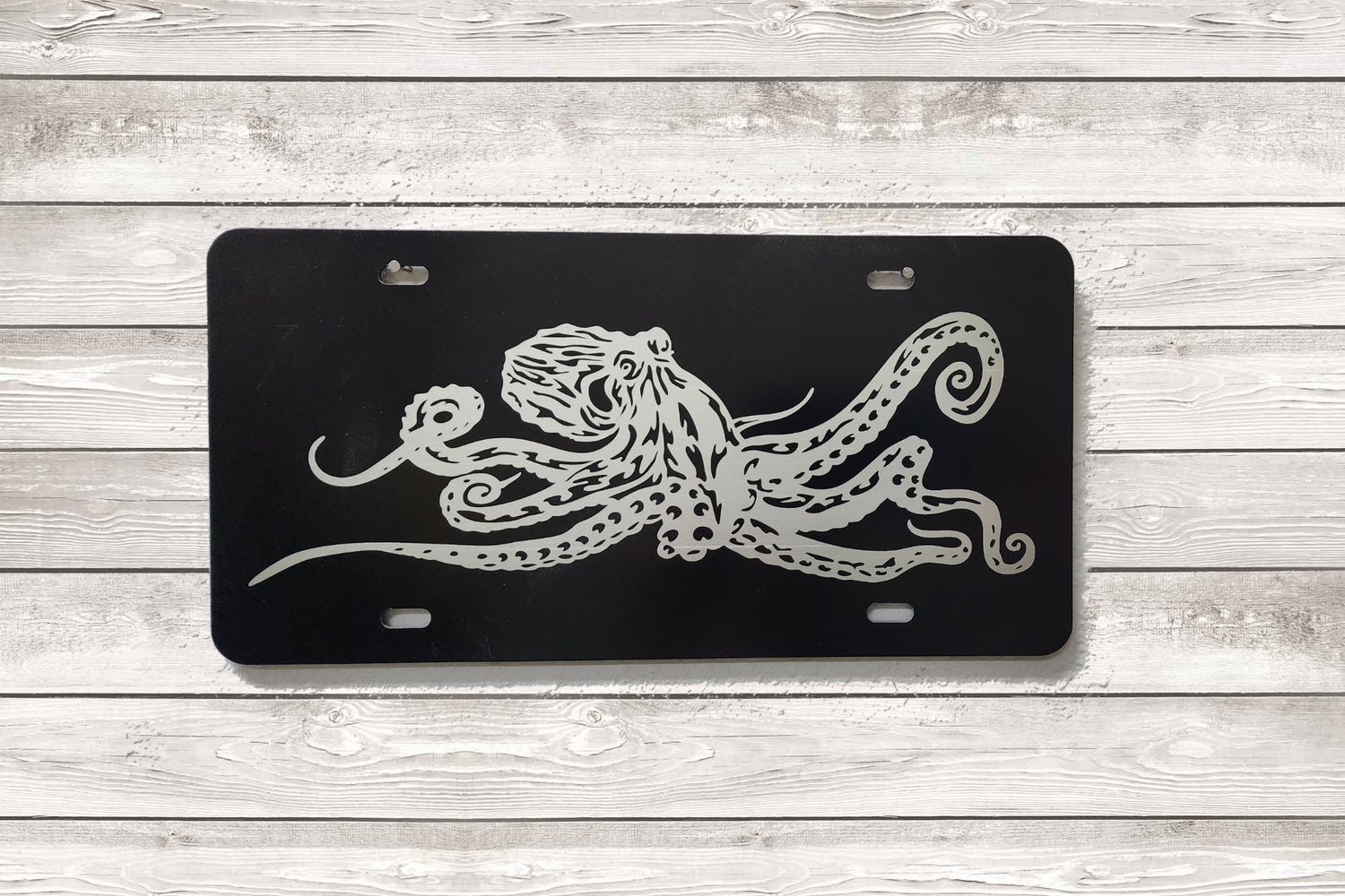 Laser Etched Octopus License Plate, Octopus Car Tag, Unique Car Art, License Plate Art, Car Tag Art