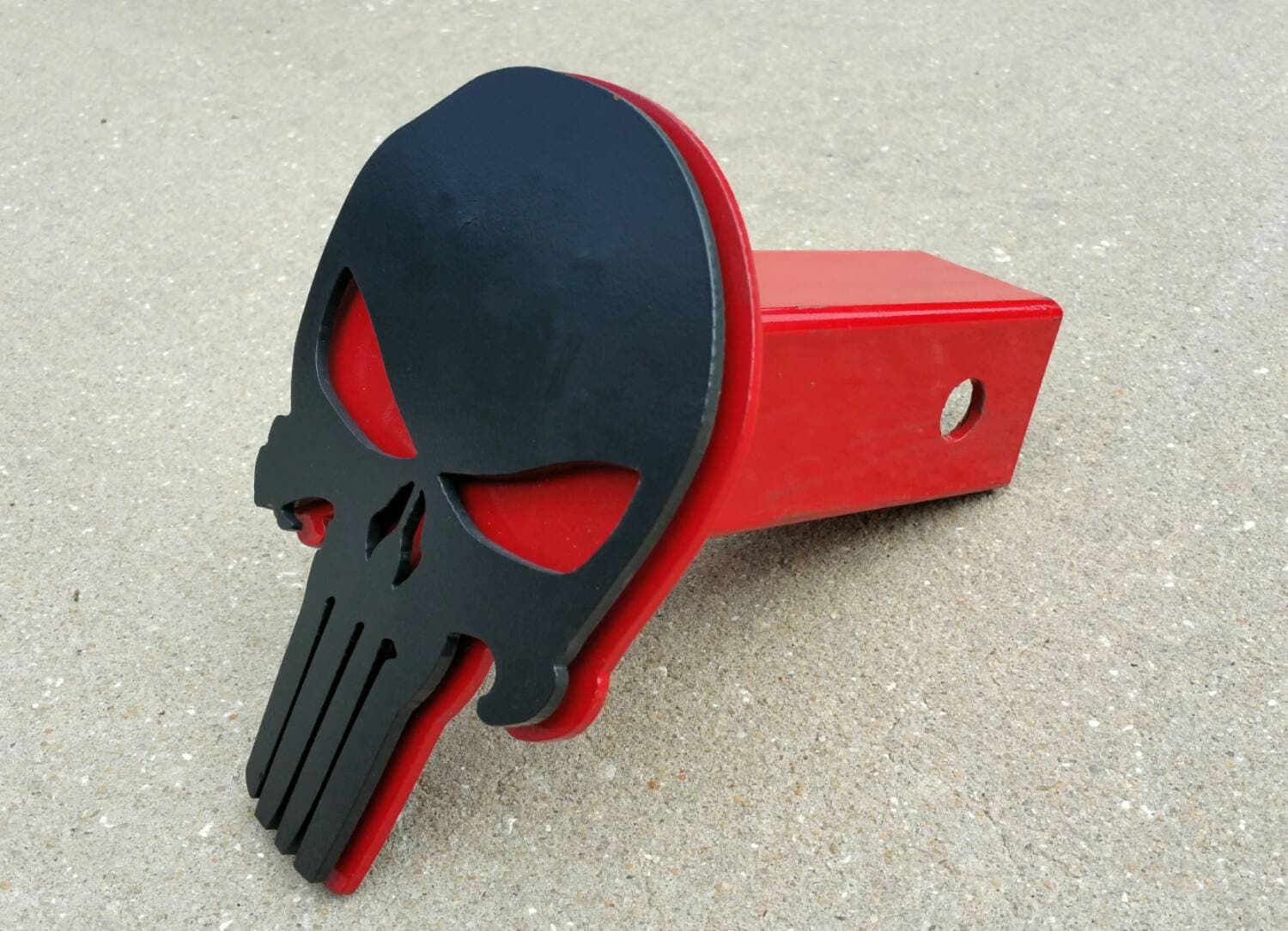 Punisher Trailer Hitch Cover, Black and Red Punisher, Punisher Tow Hitch Plug, Punisher Skull, Steel Hitch Cover, Steel Punisher